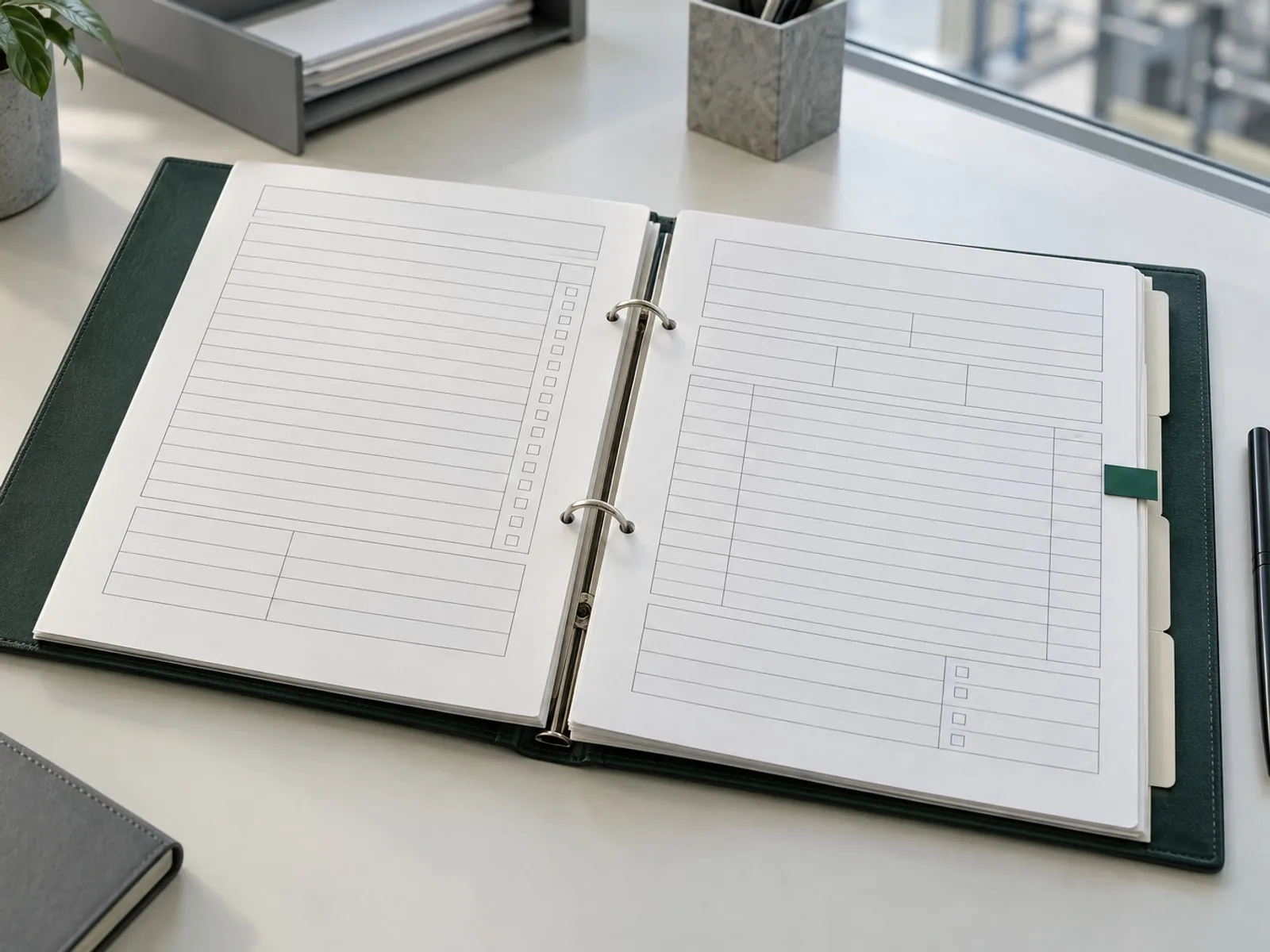 A single deviation record open on a desk, one green flag marking one entry
